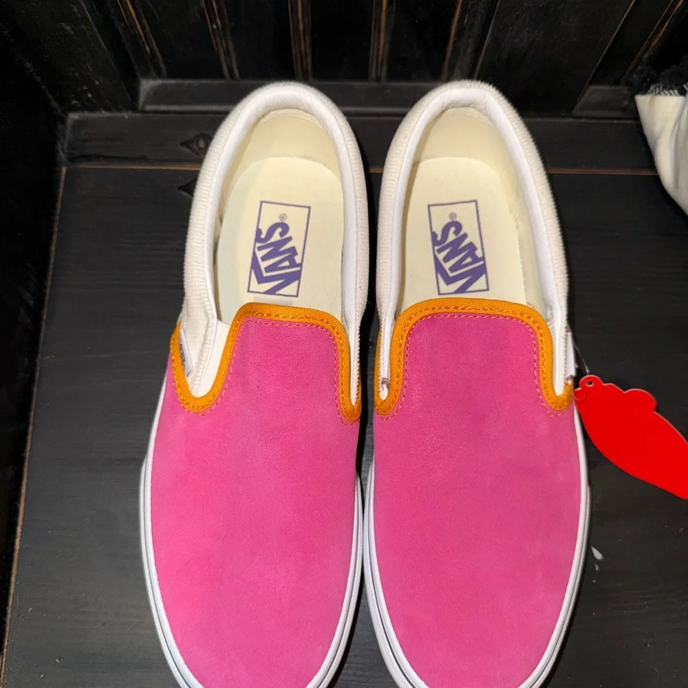 Vans Pink and White Slip-Ons with Orange Trim - Picture 4 of 8